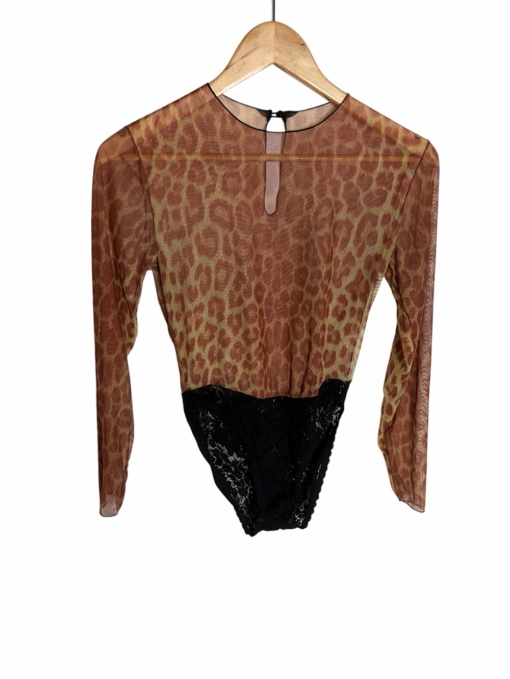 Vintage 80s/90s Guy Laroche nylon mesh animal print with lace bodysuit size M